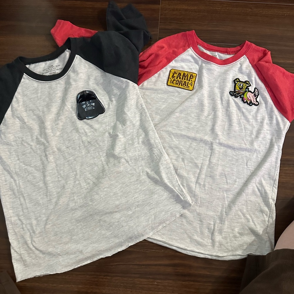 Star Wars SpongeBob Long Sleeve Tees Black and Red raglans lot youth L soft